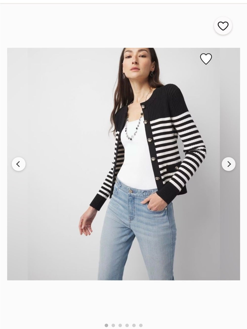 White House Black Market Black & White Striped Ribbed Knit Cardigan